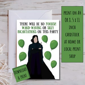 Carte d'anniversaire imprimable Rogue - carte d'anniversaire sorcier - carte d'anniversaire HP drôle - il n'y aura pas de gestes stupides de baguette ou d'incantations idiotes