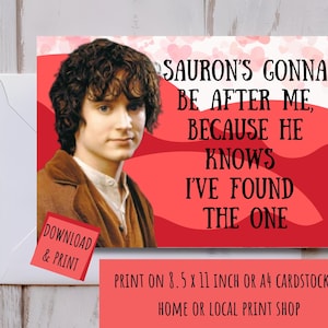 Afdrukbare LOTR-valentijnsdagkaart - LOTR Print at Home Card - Frodo Card - Lord of the Rings Anniversary Card - op LOTR geïnspireerde Valentijnsdag