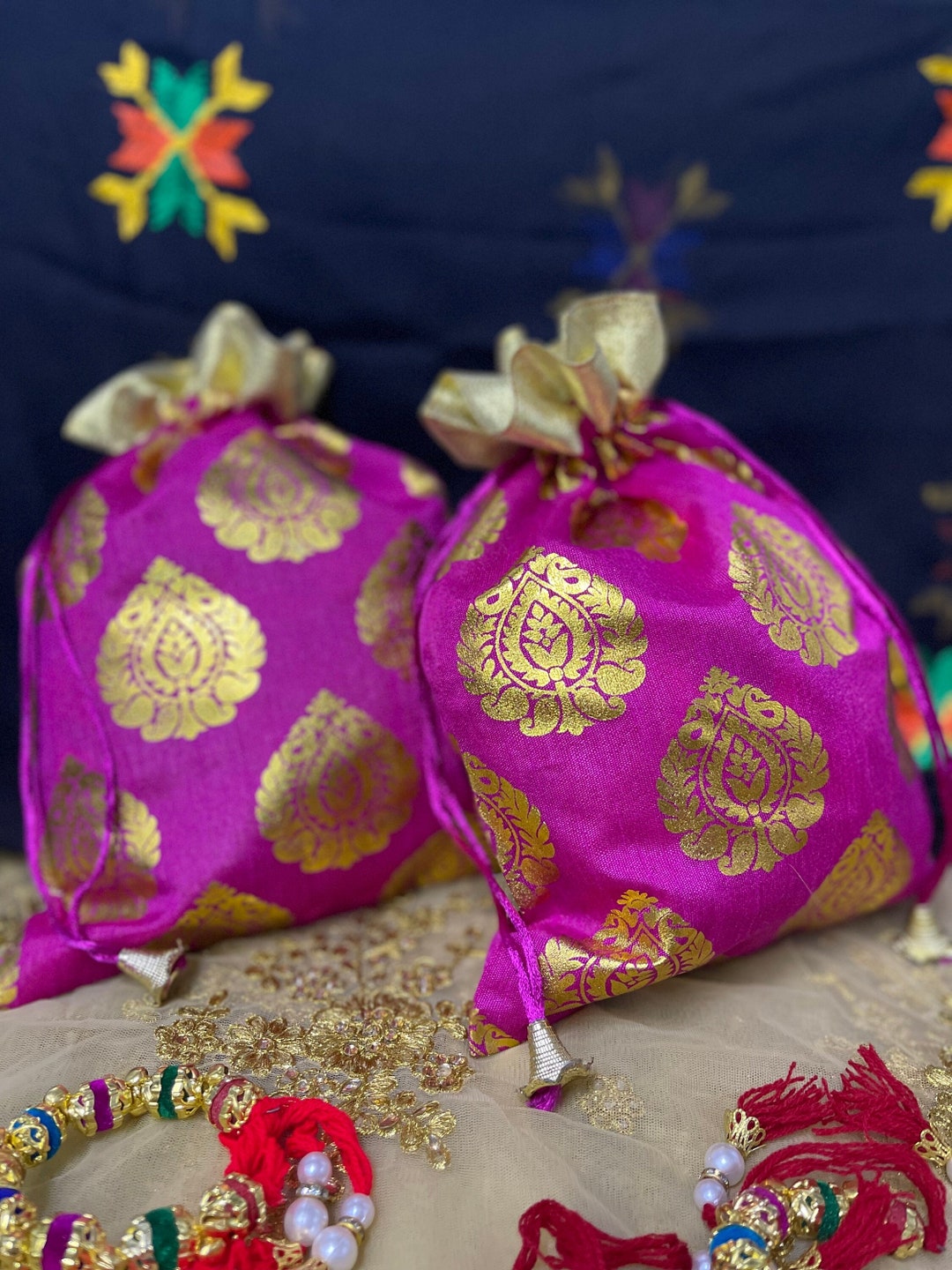 Potli Bags Indian Dry Fruit Mithai Bag Damask Design Indian Pakistani