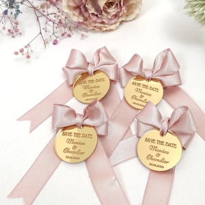 Personalized Ribbon and Acrylic Mirror Favor, Custom Ribbon Favors, Celebration Ribbon and Mirror, Engraved Acrylic Mirror Tags