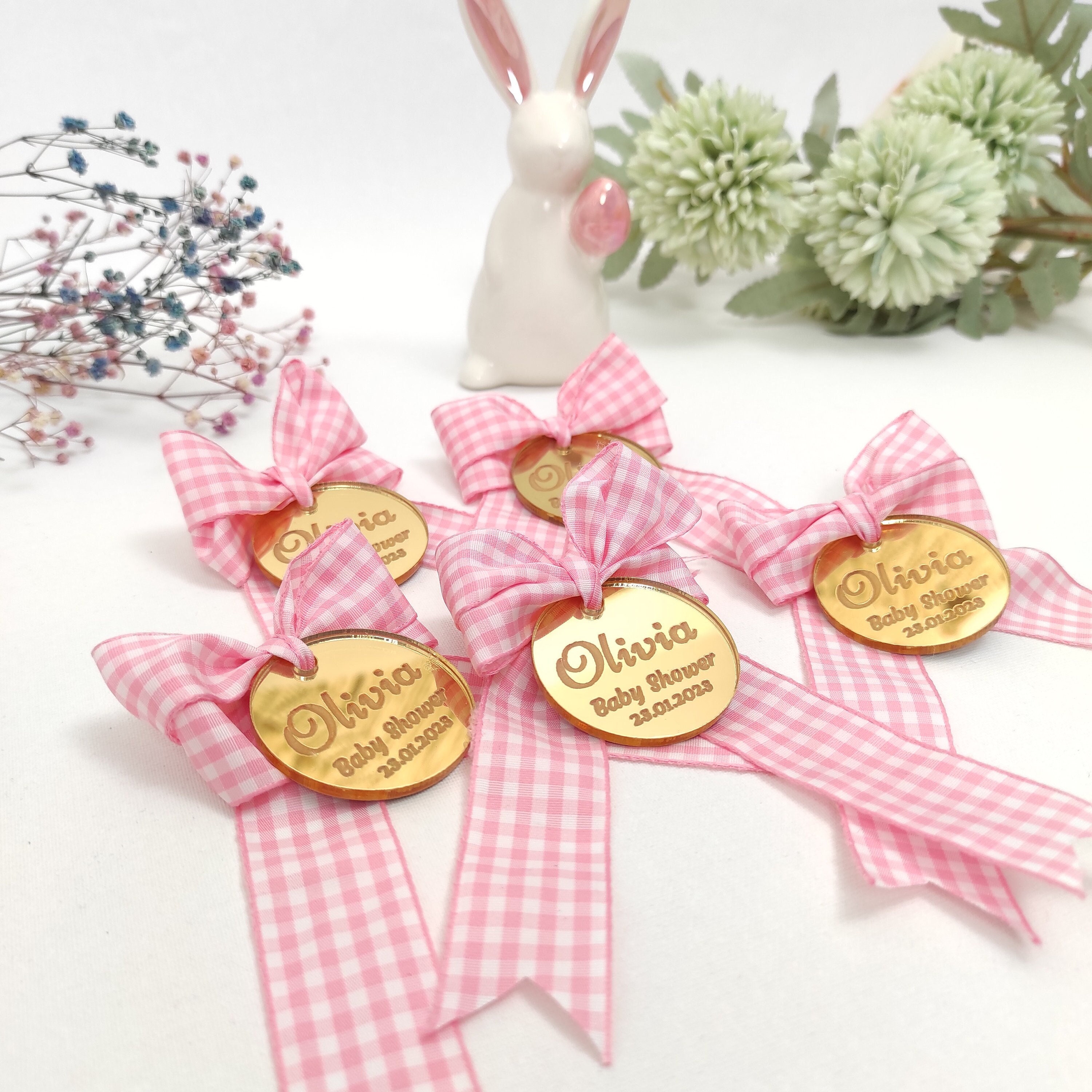 50 Party Favors Plus Brand Personalized Ribbon 3/8 Feathered Edge Satin Wedding Baby Shower Favor