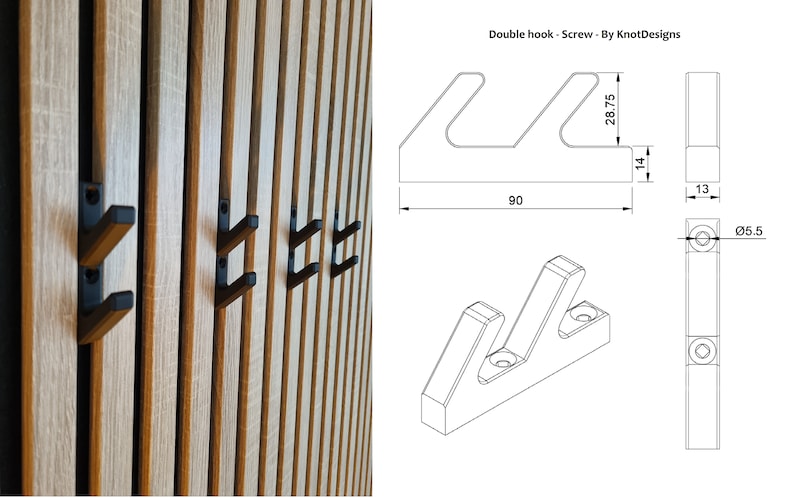 Acoustic panel hook double Screw Coat rack for AKU panels image 2