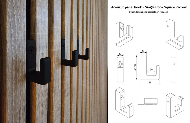 Acoustic panel hook Single Hook Square Screw zdjęcie 2