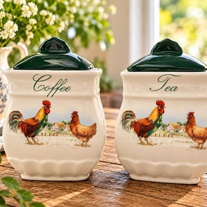 Vintage lantkök Kaffe- och teburkar - Rooster/Höna Keramikburkar