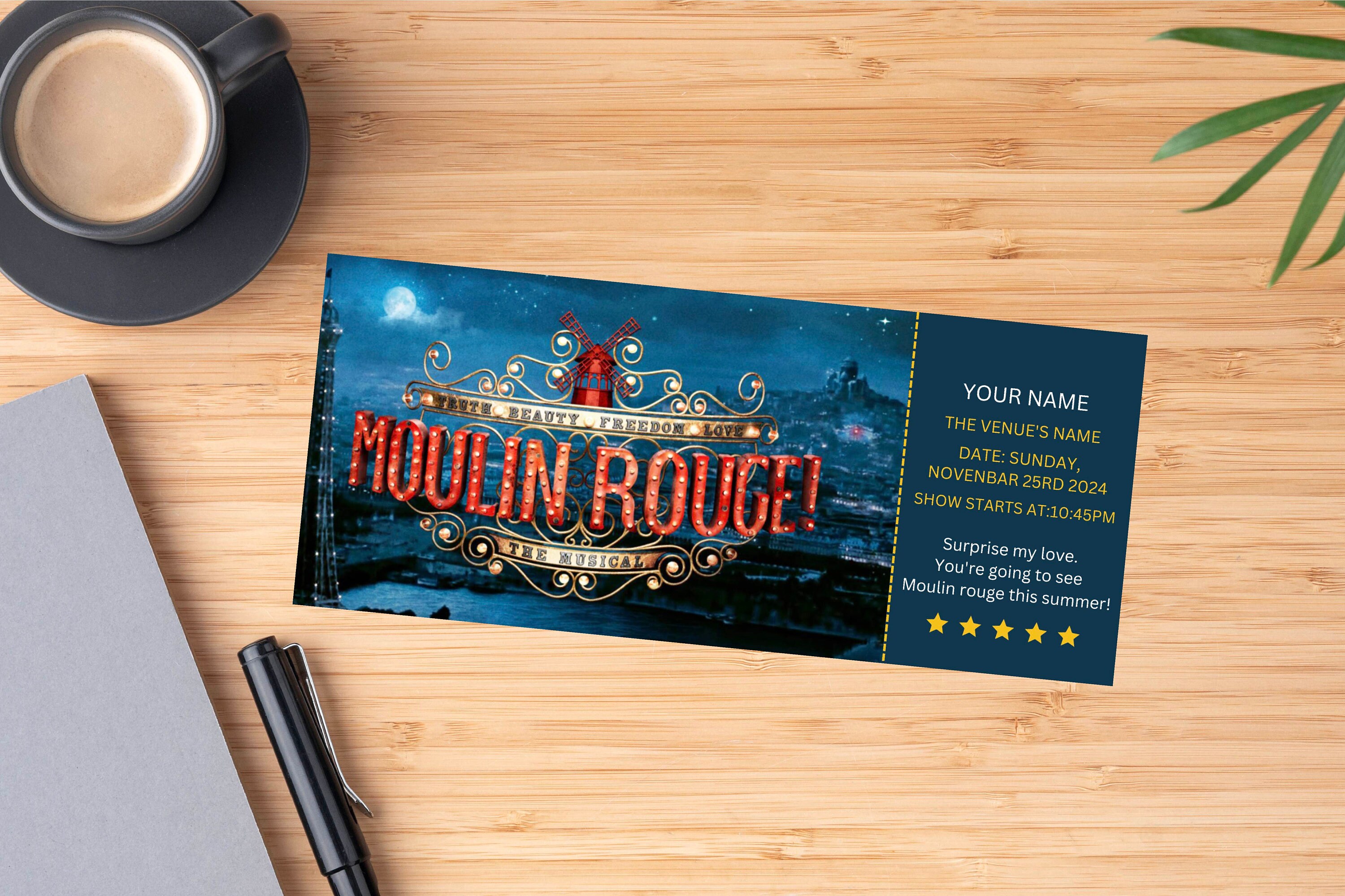 MOULIN ROUGE Ticket Printable Musical Theatre Faux Event Admission MOULIN ROUGE Ticket Printable Musical Theatre Faux Event Admission