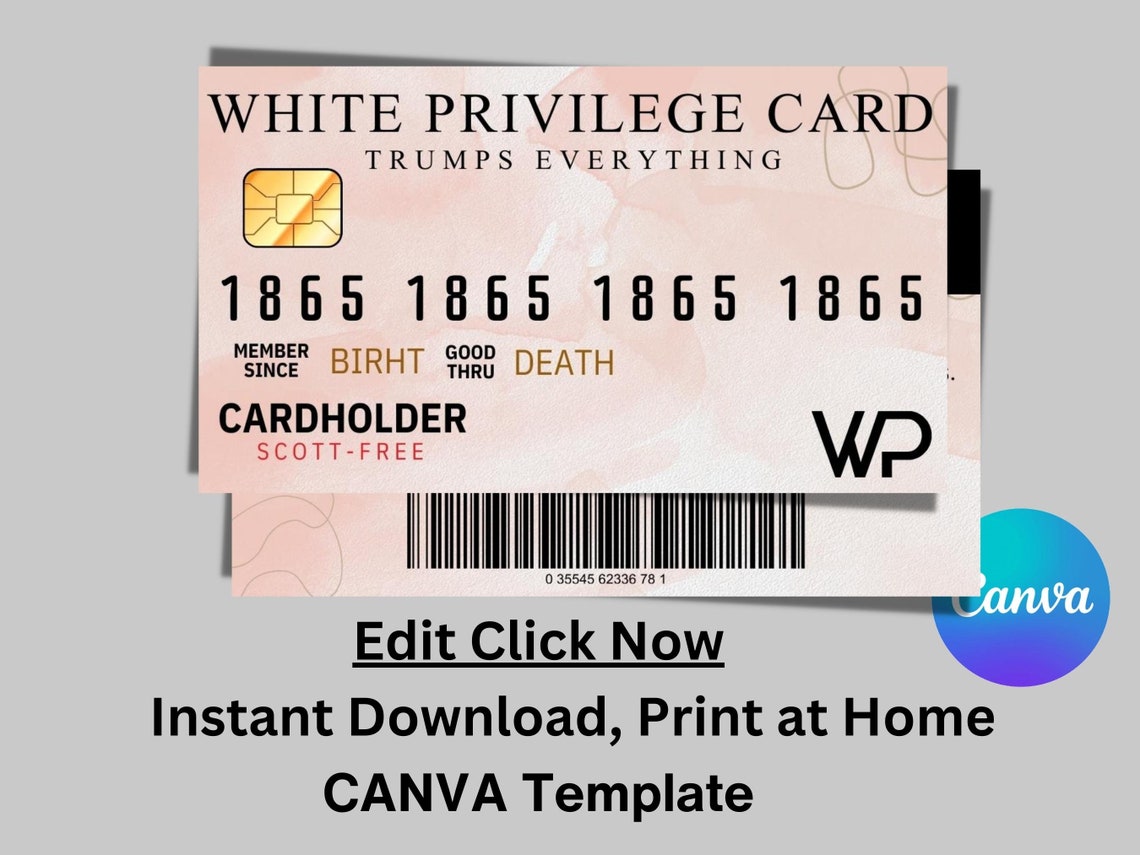 White Privilege Card Etsy