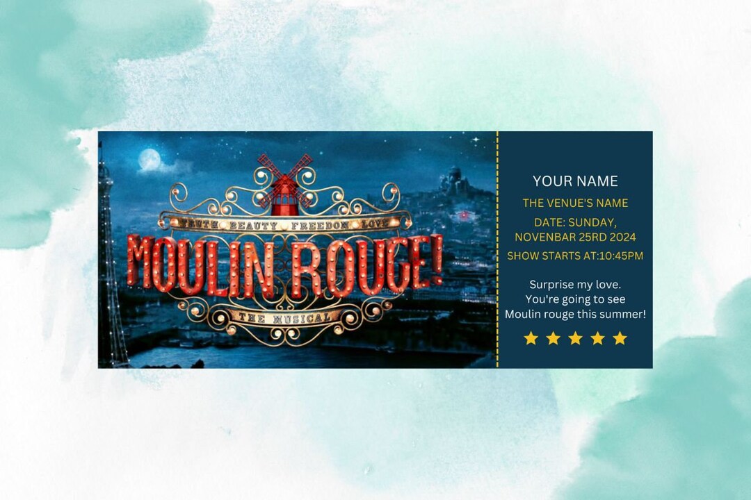 MOULIN ROUGE Ticket Printable Musical Theatre Faux Event Admission MOULIN ROUGE Ticket Printable Musical Theatre Faux Event Admission