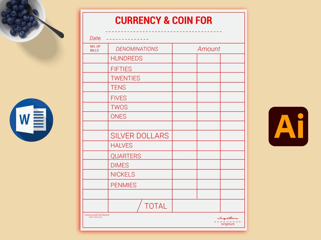 Currency and Coin Record Form Template Etsy