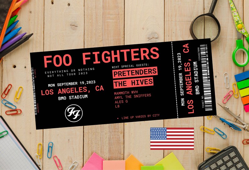 Editable Foo Fighters US Tour 2024, Presentation Gift Tickets, Music