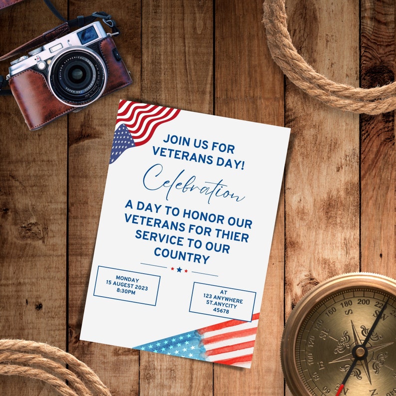 Veterans Day Invitation Template, Celebrate Veterans Day, Poster Size ...