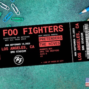 Editable Foo Fighters US Tour 2024, Presentation Gift Tickets, Music