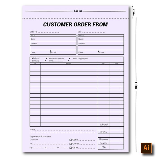 Carbon Copy Order Form Etsy
