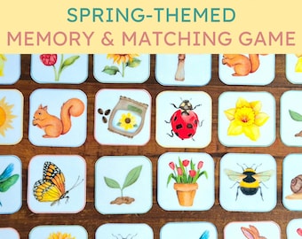 Spring Memory Card and Matching Game: Fine Motor Seasonal Activity for Kids (PDF Download)