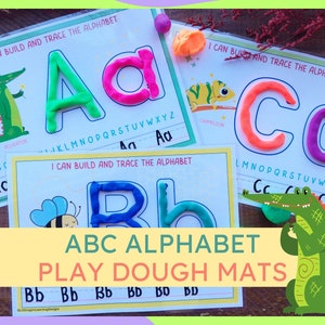 Massinha de modelar com letras do alfabeto e tapetes de traçar | Atividade com massinha para imprimir | Traçado e formação de letras | Aprendizagem Montessori | Alfabeto de animais