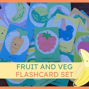 34 cartes-éclair sur les fruits et les légumes | Cartes de fruits et légumes | Flashcards imprimables | Impression éducative | Montessori | Tout-petit, apprentissage préscolaire