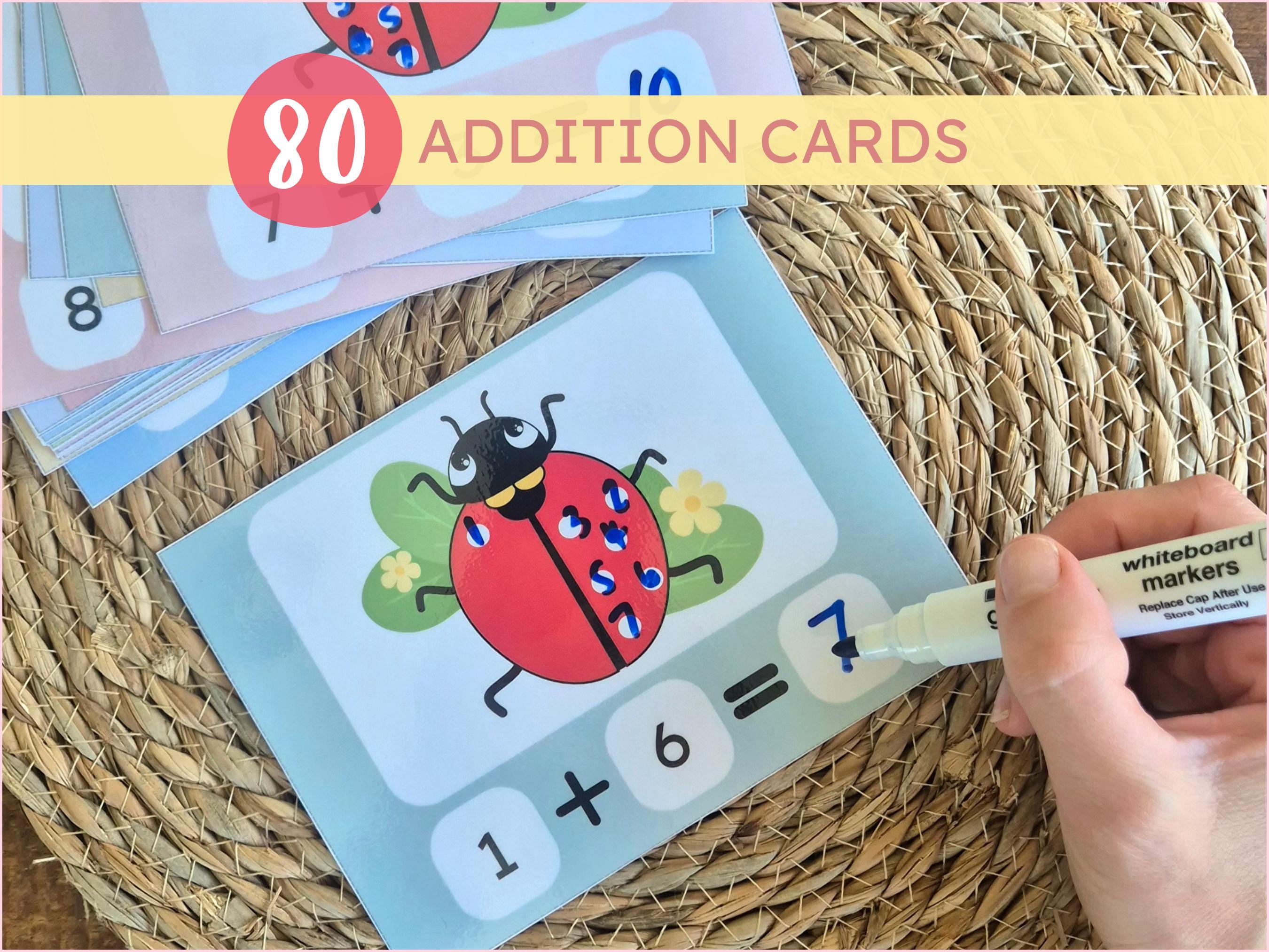 Addition To 10 Flashcards For Kindergarten & First Grade With Counting Aid and Manipulatives Early Math Skill Development and Practice Cards