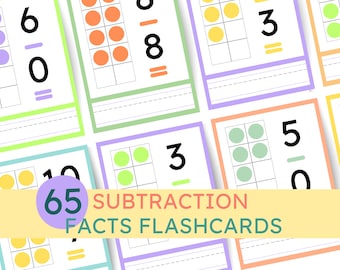 Subtraction Flashcards: Math Facts to 10 with Counting Aids and Manipulatives (Digital Download)