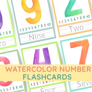 Printable Watercolor Number Flashcards | Numbers and Counting for Toddlers & Preschoolers | Baby Shower Gift | Montessori Flash Cards | 0-10