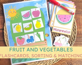 Fruit and Vegetable Matching Activity: Preschool Cut & Sort Worksheet (Printable)