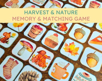 Fall Memory and Matching Pairs Game: Thanksgiving and Harvest Activity for Kids (Printable)