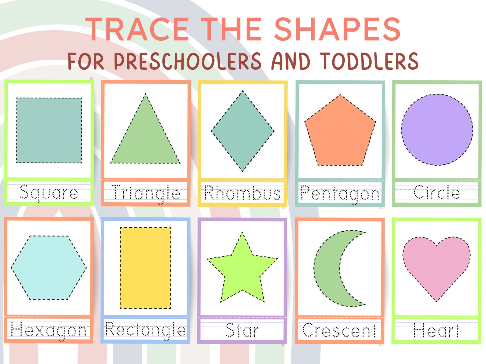 Shapes Tracing Flash Cards for Preschool and Toddlers, Printable Shape ...
