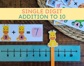 Addition to 10 activity, Math worksheets for kindergarten, Maths practice for toddlers, Low prep centers, Adding with a number line or path