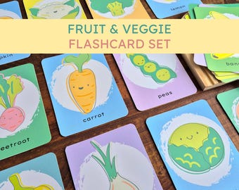 Kawaii Fruit & Vegetable Flashcards: ESL Vocabulary Resource for Teaching and Learning (Printable)
