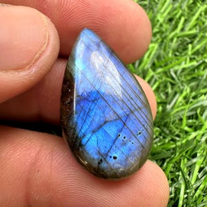 Labradorite Gemstone, Blue Flashy Labradorite Cabochon Loose Stone Pear Shape Labradorite | 27X11X6 MM 20.90 Cts | Use For Jewelry Making..!
