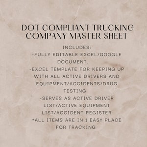 DOT Master Sheet to Track All Drivers Equipment Accident Drug Test and EVERYTHING