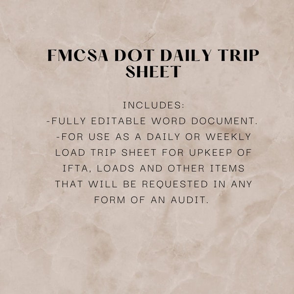 DOT Daily or Weekly Trip Sheet- IFTA-HOS-Compliance