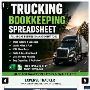 Trucking Bookkeeping Spreadsheet | Small Fleet, Owner Operator Excel Template | Trucking Business Expense Tracker | Profit & Loss Dashboard