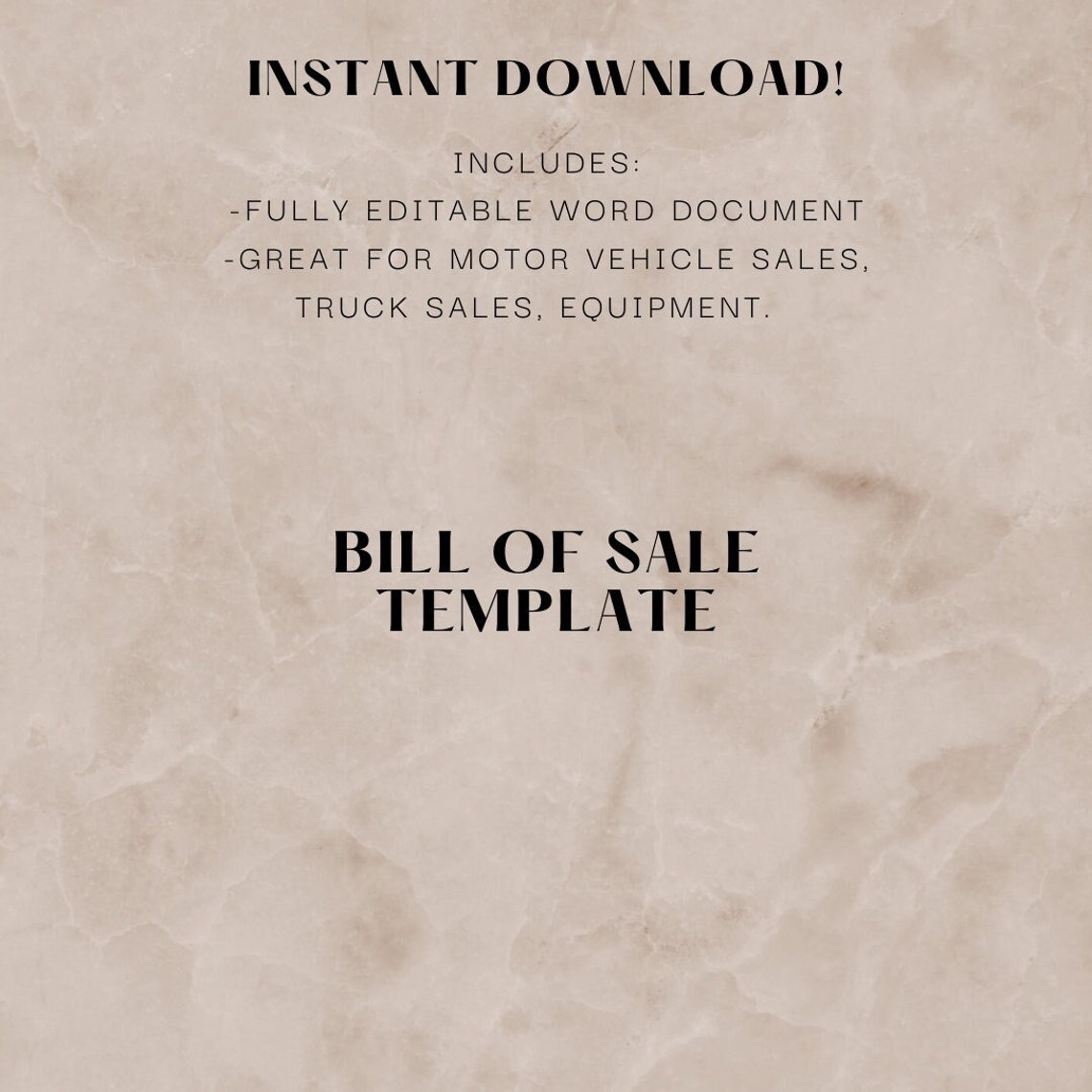 Bill of Sale Template Simple Instant Download Editable Car or