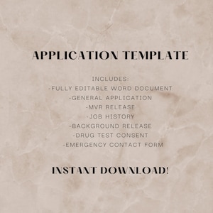 Employment Application Template.  Background Release.  Editable.  Instant Download