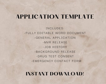Employment Application Template.  Background Release.  Editable.  Instant Download