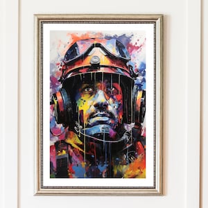 Affiche pompier, Art mural pompier imprimable, cadeau pour pompier : Peinture pompier aux couleurs vibrantes, Téléchargement instantané !