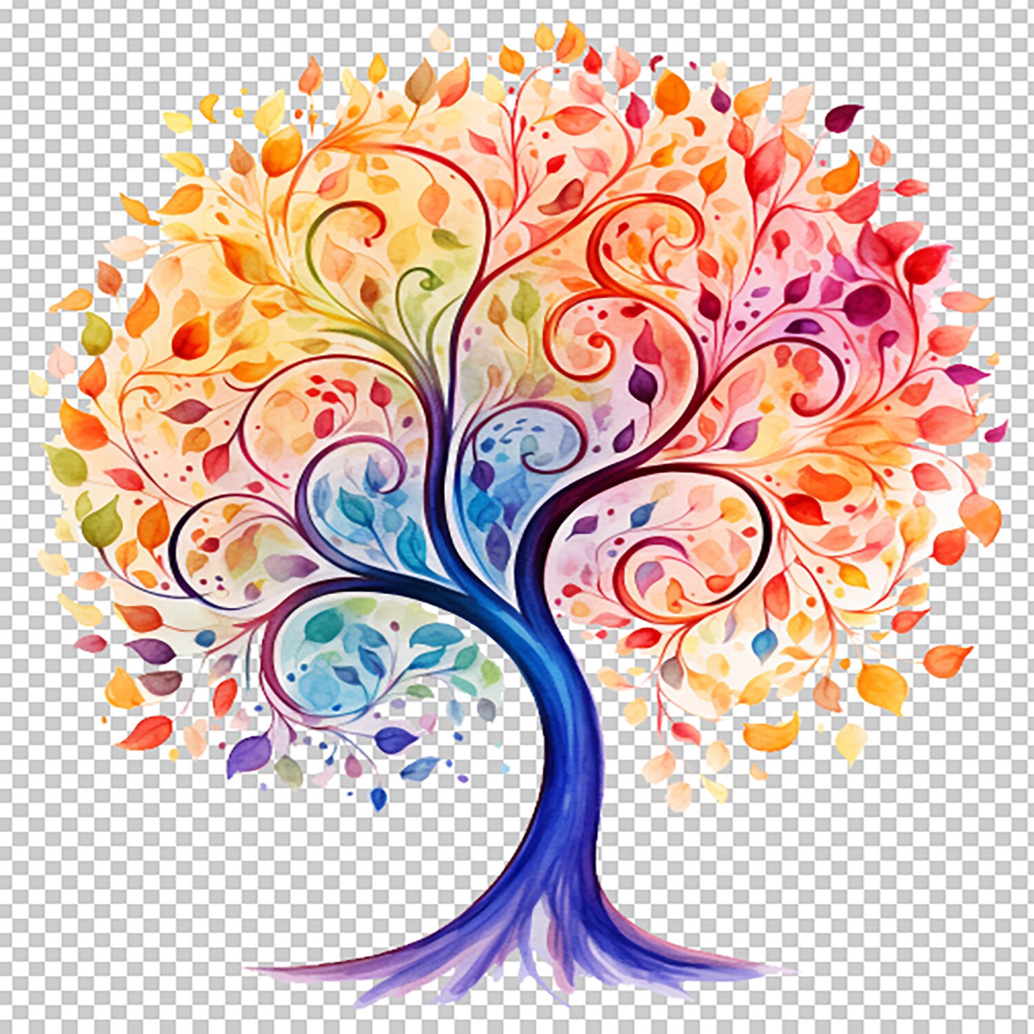 Tree of Life Colors Digital PNG Clipart, Printable Art, Paper Craft