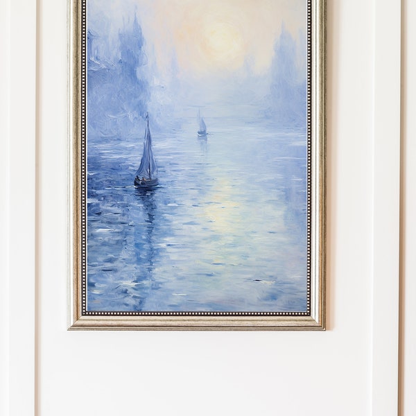 Poster bleu relaxant imprimable | Peinture marine océan | Peinture vintage mer | Décoration d'Art murale | Téléchargement instantané