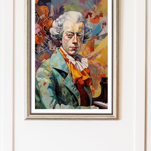 Modern Mozart Poster: A perfect wall art decoration for a musical room, ideal as a gift for a music teacher