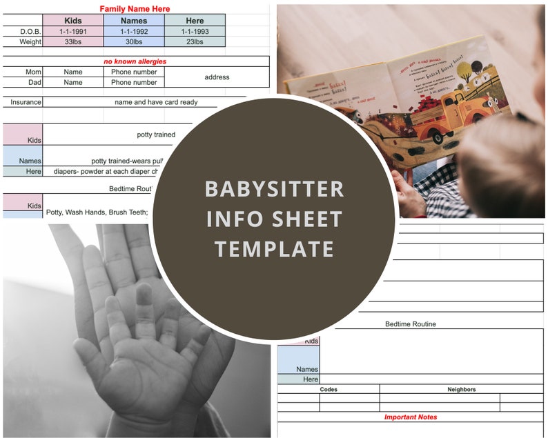 Babysitter Info Sheet Printable Childcare Instructions PDF - Etsy
