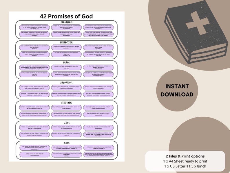 Promises of God Bible Verse Printable Purple - Inspiring Scripture for ...