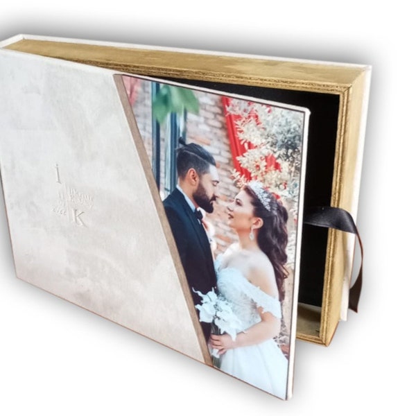 Deluxe Wooden Box for Photo Album with Personalized Cover, Clamshell Box, Wooden Keepsake Box, Natural Ash Box, Custom Size Scrapbook Box