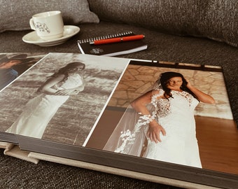 Full Page Printed Panoramic Premium Wedding Photo Album with Personalized Cover 12x12 inch / 30x30cm