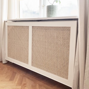 Hanging Wood and Rattan Radiator Cover kit, Scandinavian Design, Custom Sizing Available