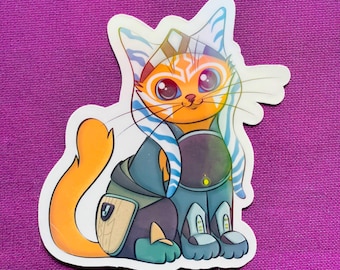 Ahsoka Kitty Sticker | Star Wars | Cute Cat Sticker | High Quality Holographic Vinyl Sticker