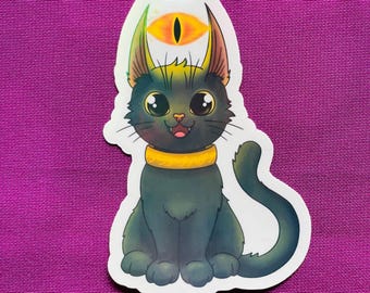 Autocollant Chat Sauron | Le Seigneur des Anneaux | Autocollants de chat mignon | Autocollants en vinyle holographiques de haute qualité