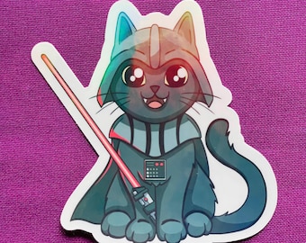 Darth Vader Kitty Sticker | Star Wars | Cute Cat Sticker | High Quality Holographic Vinyl Sticker