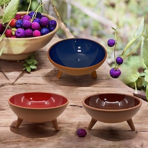20 cm Clay Salad Bowl, Fruit Bowl, Chips Bowl, Presentation Bowl, Serving Bowl, Handmade Natural Footed Colorful Bowl, Housewarming Gift