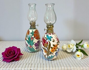 Handmade Ceramic Oil Lamp, Decorative Oil Lamp, 26cm Flower Pattern Oil Lamp, Modern Oil Lamp, Home Decor