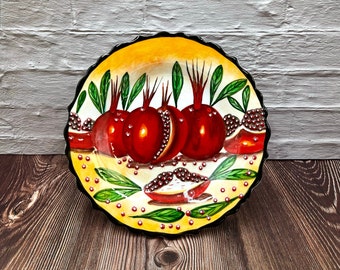 25 cm Handmade ceramic plates⎟Hand-painted pomegranate plates⎟Housewarming gift idea⎟Christmas gift