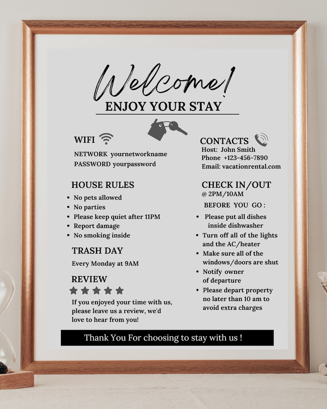 Room. Welcome Sign Paper House Rules | Welcome Sign Template | Canva Template | Wifi Info Sheet ...